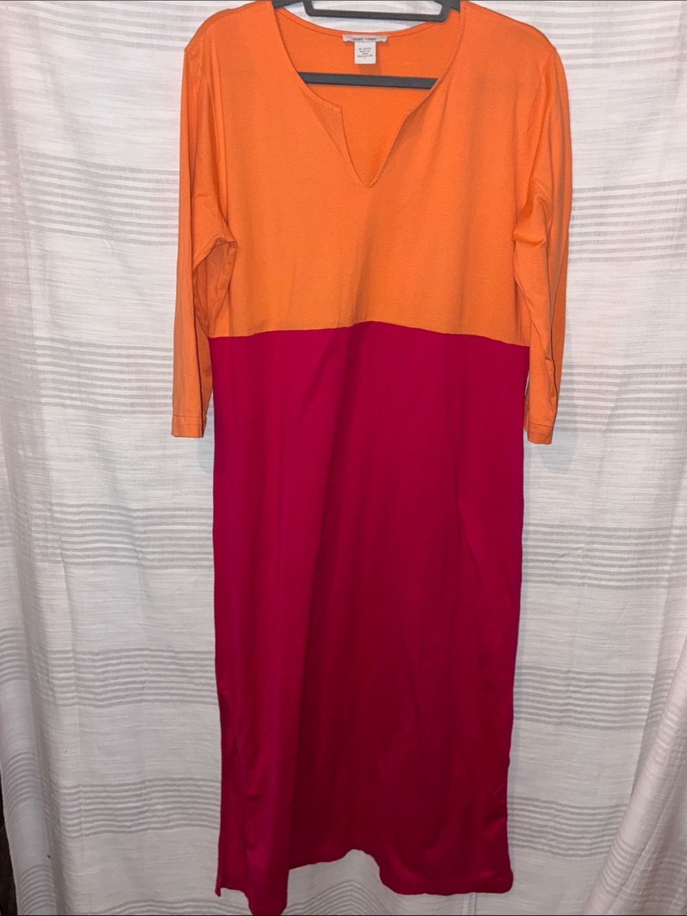 Joan Vass, Size 2 (Medium), Colorblock Orange and Pink Women's Dress